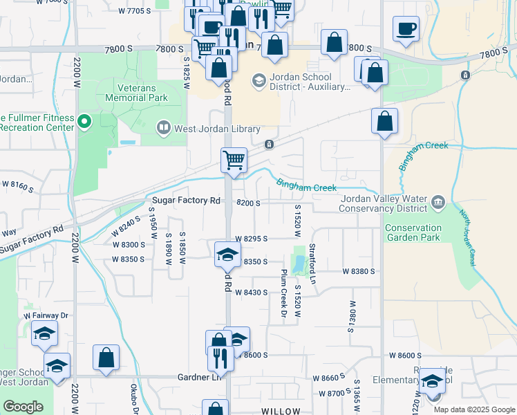 map of restaurants, bars, coffee shops, grocery stores, and more near 8211 South 1640 West in West Jordan