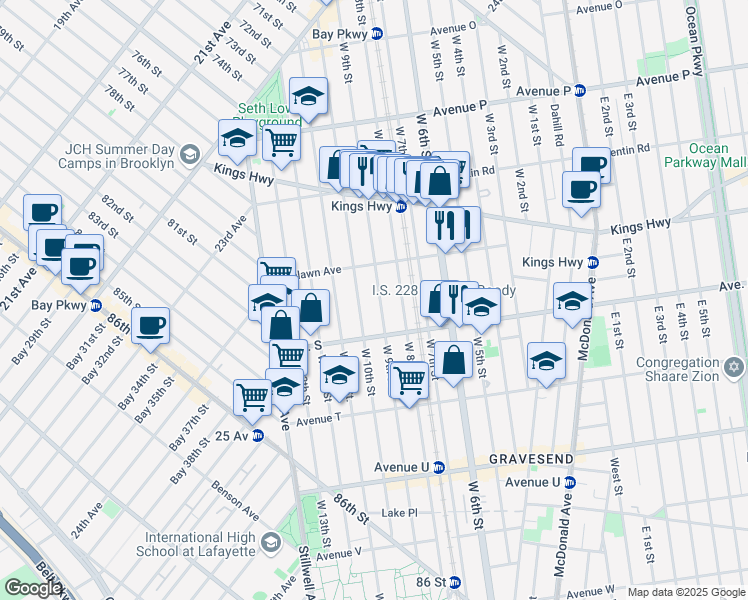 map of restaurants, bars, coffee shops, grocery stores, and more near 1846 West 9th Street in Brooklyn