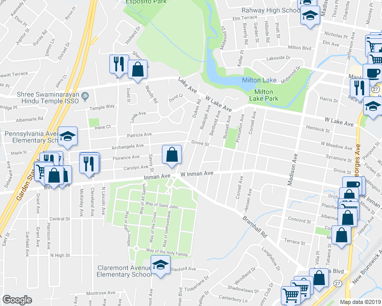 map of restaurants, bars, coffee shops, grocery stores, and more near 152 Rudolph Avenue in Rahway