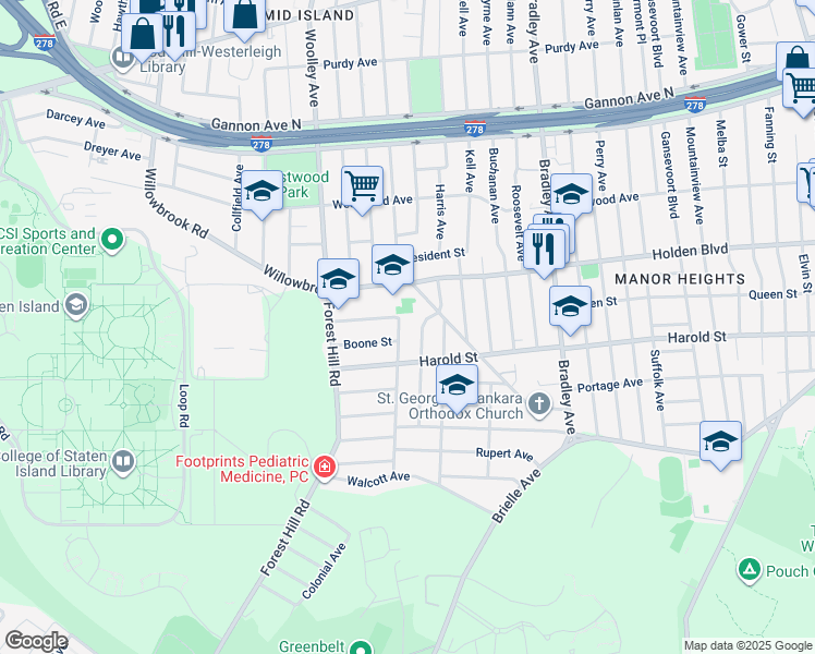 map of restaurants, bars, coffee shops, grocery stores, and more near 41 Fields Avenue in Staten Island