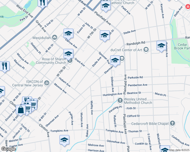 map of restaurants, bars, coffee shops, grocery stores, and more near 928 Grant Avenue in Plainfield