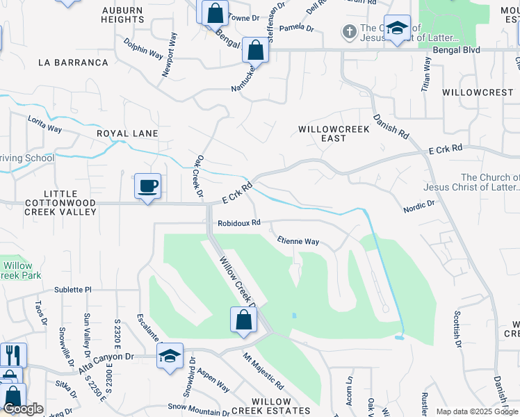 map of restaurants, bars, coffee shops, grocery stores, and more near 8211 South 2660 East in Sandy