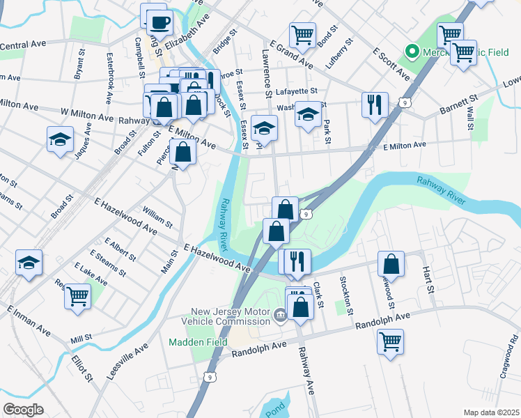map of restaurants, bars, coffee shops, grocery stores, and more near 1360 U.S. 1 in Rahway