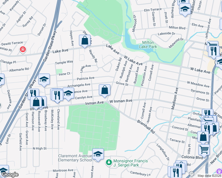 map of restaurants, bars, coffee shops, grocery stores, and more near 152 Rudolph Avenue in Rahway