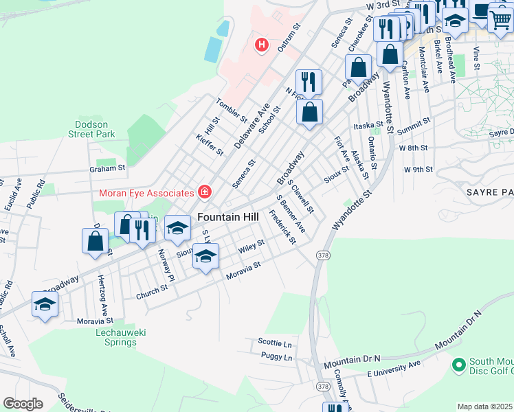 map of restaurants, bars, coffee shops, grocery stores, and more near in Fountain Hill