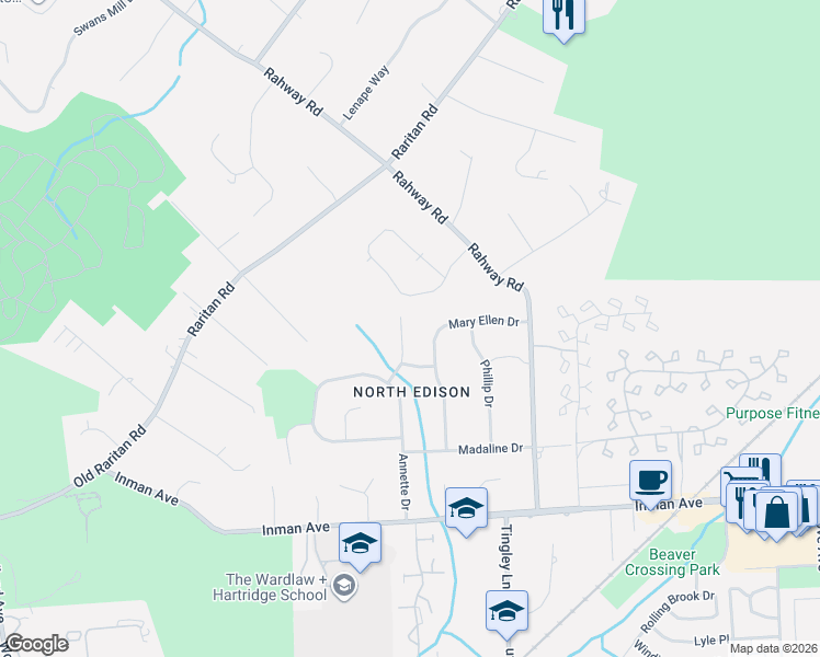 map of restaurants, bars, coffee shops, grocery stores, and more near 12 Butler Road in Edison