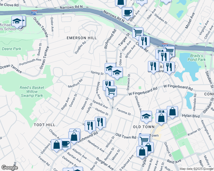 map of restaurants, bars, coffee shops, grocery stores, and more near 89 Rome Avenue in Staten Island