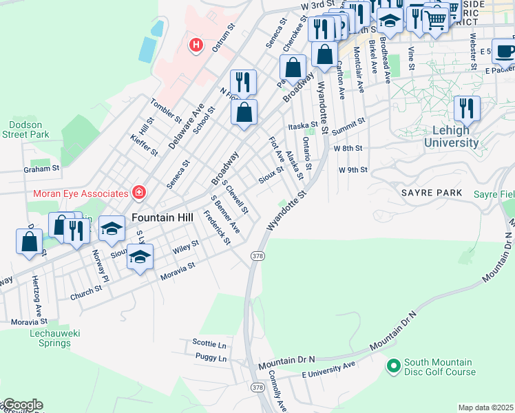 map of restaurants, bars, coffee shops, grocery stores, and more near 729 Finady Avenue in Bethlehem