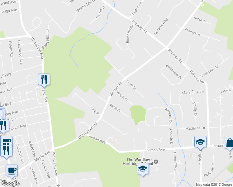 map of restaurants, bars, coffee shops, grocery stores, and more near 830 Raritan Road in Scotch Plains