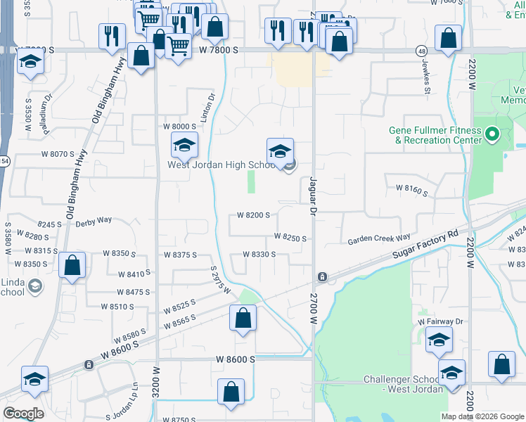 map of restaurants, bars, coffee shops, grocery stores, and more near 2828 West 8200 South in West Jordan