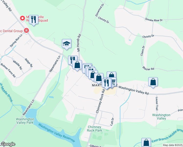 map of restaurants, bars, coffee shops, grocery stores, and more near 1941 Washington Valley Road in Martinsville