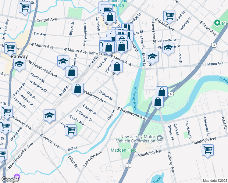 map of restaurants, bars, coffee shops, grocery stores, and more near 270 Adams Street in Rahway