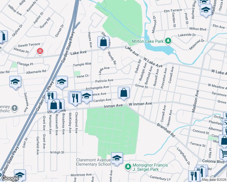 map of restaurants, bars, coffee shops, grocery stores, and more near 78 Florence Avenue in Woodbridge Township