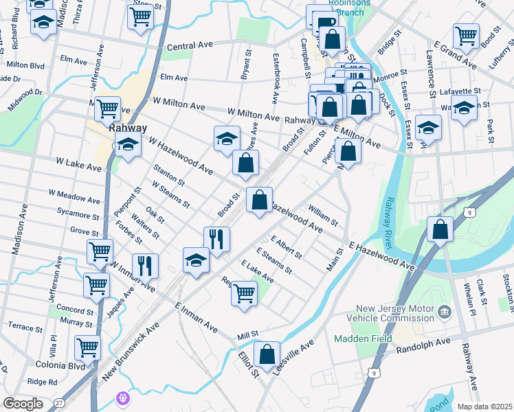 map of restaurants, bars, coffee shops, grocery stores, and more near 970 New Brunswick Avenue in Rahway