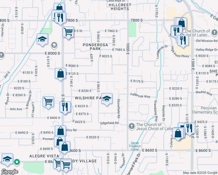 map of restaurants, bars, coffee shops, grocery stores, and more near 8211 Marion View Circle in Sandy