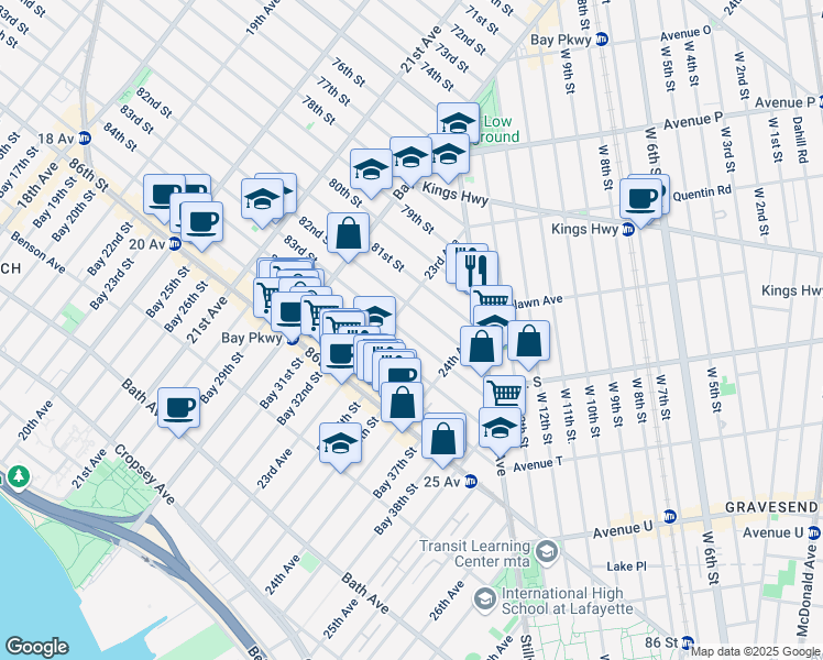 map of restaurants, bars, coffee shops, grocery stores, and more near 2321 83rd Street in Brooklyn