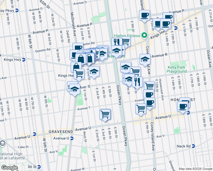 map of restaurants, bars, coffee shops, grocery stores, and more near 464 Avenue S in Brooklyn