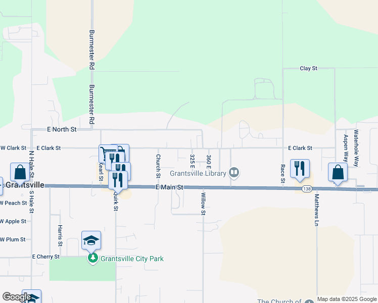 map of restaurants, bars, coffee shops, grocery stores, and more near 320 East Clark Street in Grantsville
