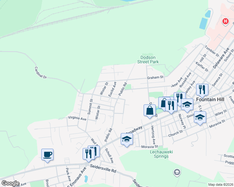 map of restaurants, bars, coffee shops, grocery stores, and more near 813 Public Road in Bethlehem