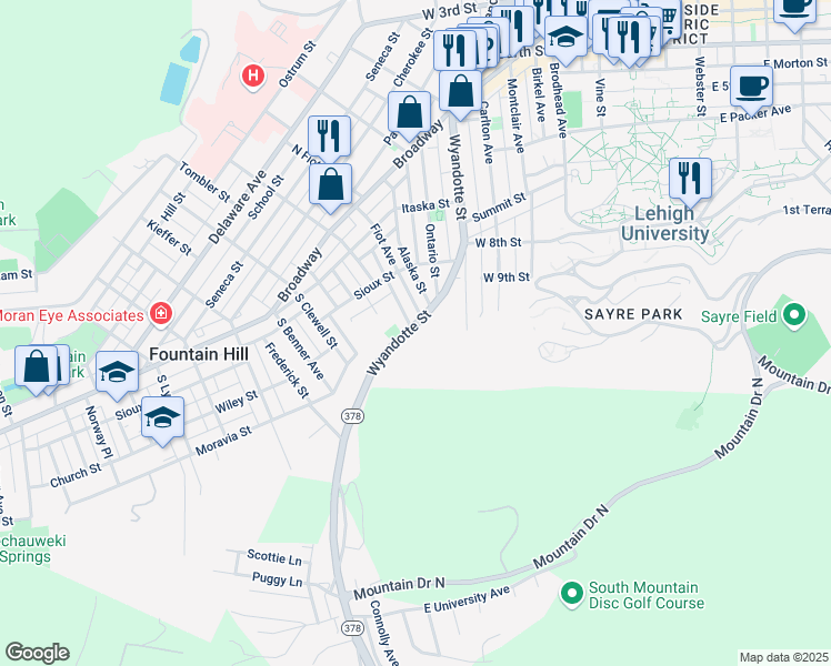 map of restaurants, bars, coffee shops, grocery stores, and more near 961 Wyandotte Street in Bethlehem