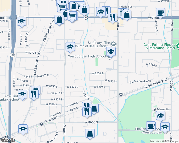 map of restaurants, bars, coffee shops, grocery stores, and more near 2898 West 8200 South in West Jordan