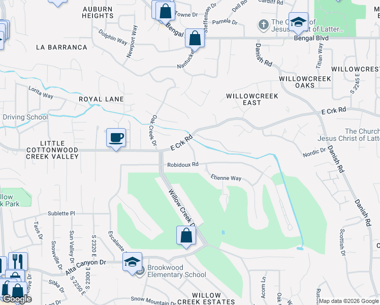 map of restaurants, bars, coffee shops, grocery stores, and more near 8204 South 2660 East in Sandy