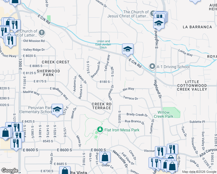 map of restaurants, bars, coffee shops, grocery stores, and more near 1781 Portal Way in Sandy