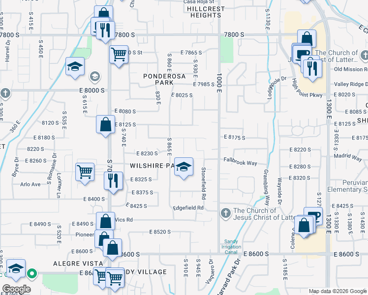 map of restaurants, bars, coffee shops, grocery stores, and more near 8211 Marion View Circle in Sandy
