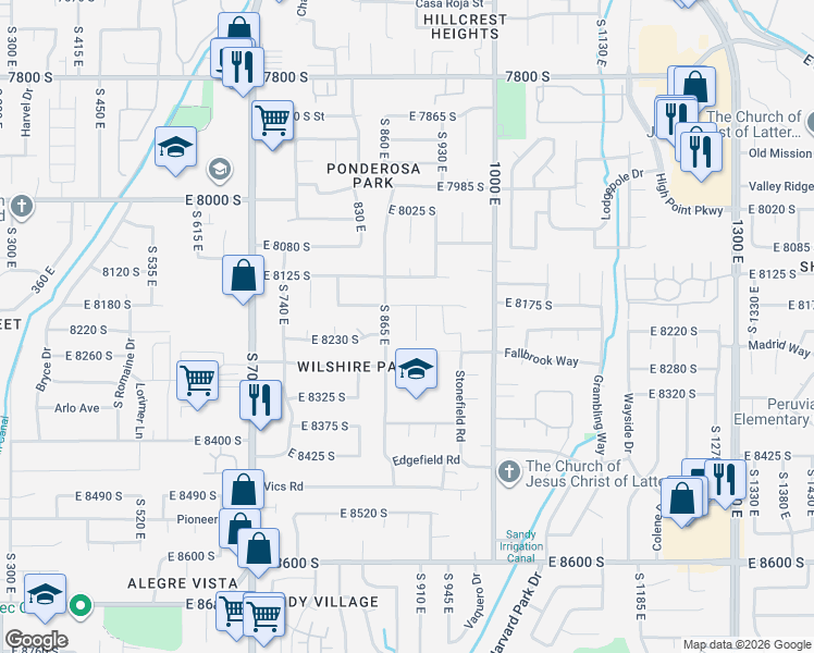 map of restaurants, bars, coffee shops, grocery stores, and more near 8211 Marion View Circle in Sandy