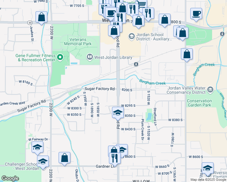 map of restaurants, bars, coffee shops, grocery stores, and more near 8220 South Redwood Road in West Jordan