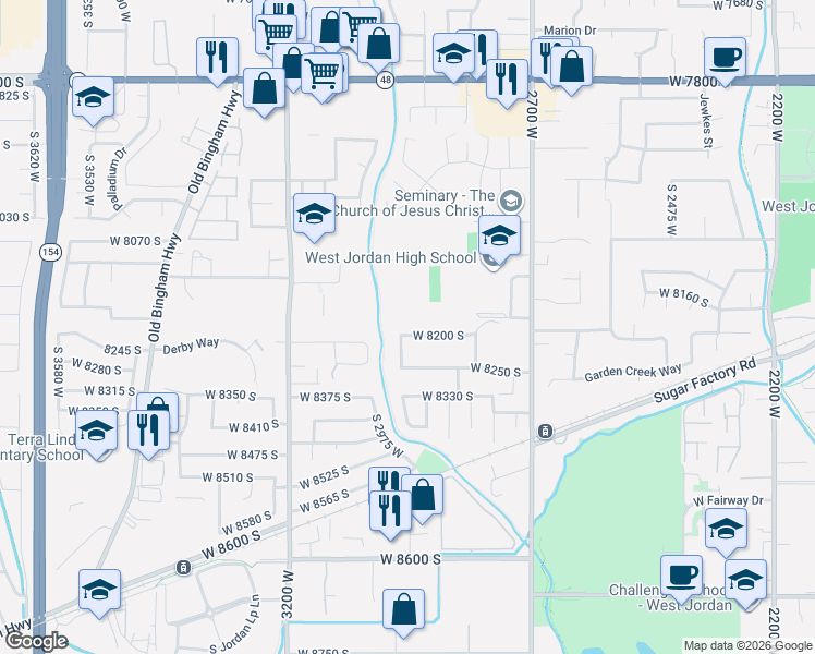 map of restaurants, bars, coffee shops, grocery stores, and more near 2898 West 8200 South in West Jordan