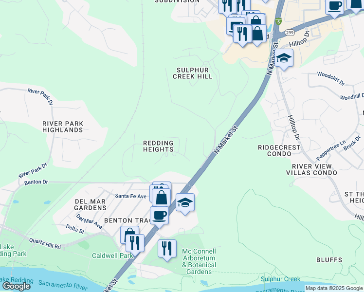 map of restaurants, bars, coffee shops, grocery stores, and more near 1501-1515 Nancy Court in Redding