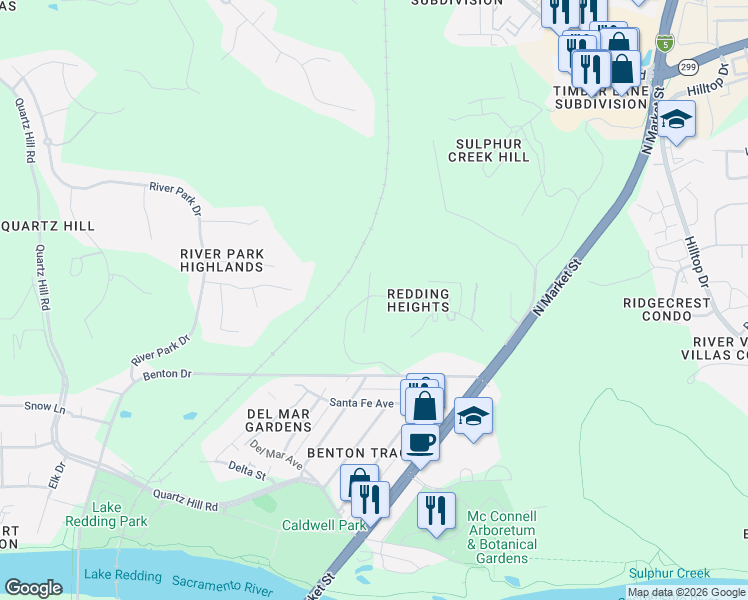 map of restaurants, bars, coffee shops, grocery stores, and more near 1632-1768 Barbara Road in Redding