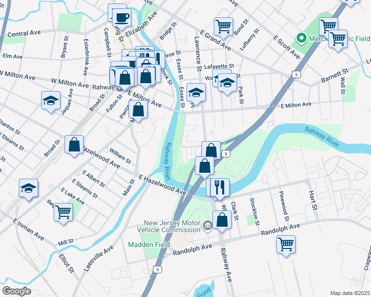 map of restaurants, bars, coffee shops, grocery stores, and more near 1314 Danchetz Court in Rahway