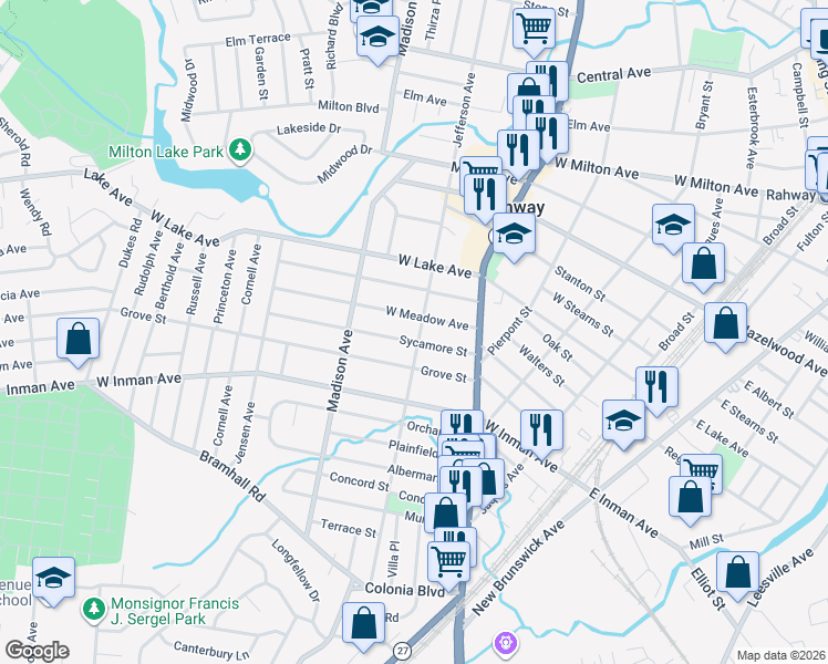 map of restaurants, bars, coffee shops, grocery stores, and more near 577 Jefferson Avenue in Rahway