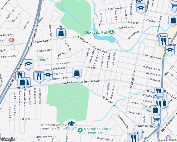 map of restaurants, bars, coffee shops, grocery stores, and more near 152 Rudolph Avenue in Rahway