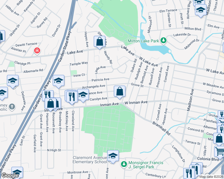 map of restaurants, bars, coffee shops, grocery stores, and more near 78 Florence Avenue in Woodbridge Township