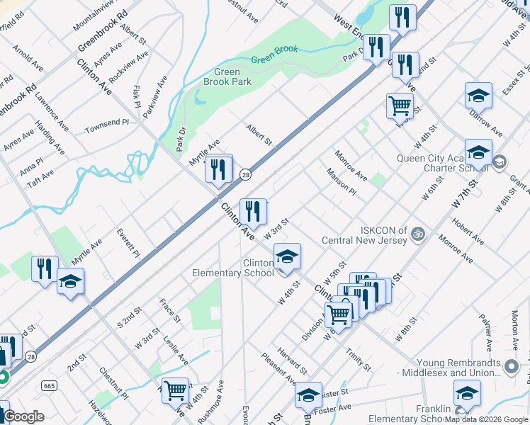 map of restaurants, bars, coffee shops, grocery stores, and more near 1191 South 2nd Street in Plainfield