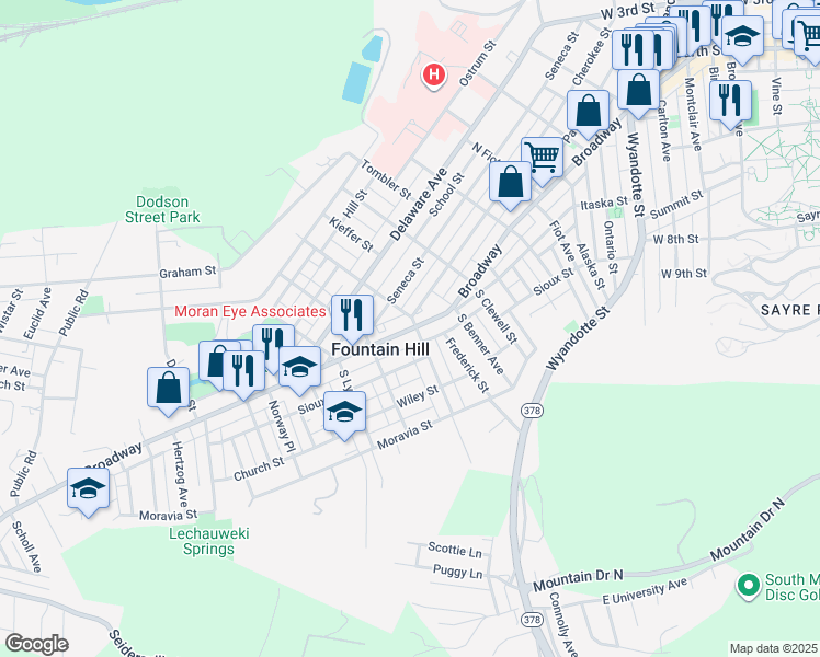 map of restaurants, bars, coffee shops, grocery stores, and more near in Fountain Hill