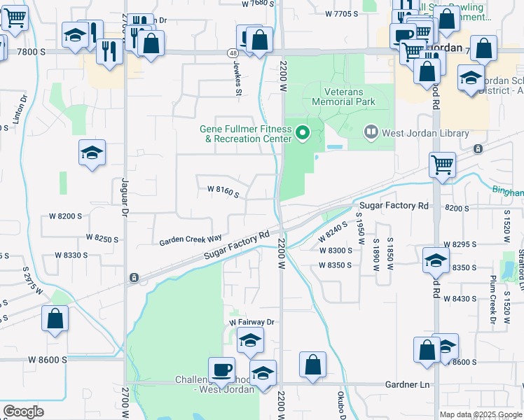 map of restaurants, bars, coffee shops, grocery stores, and more near 2262 West 8220 South in West Jordan