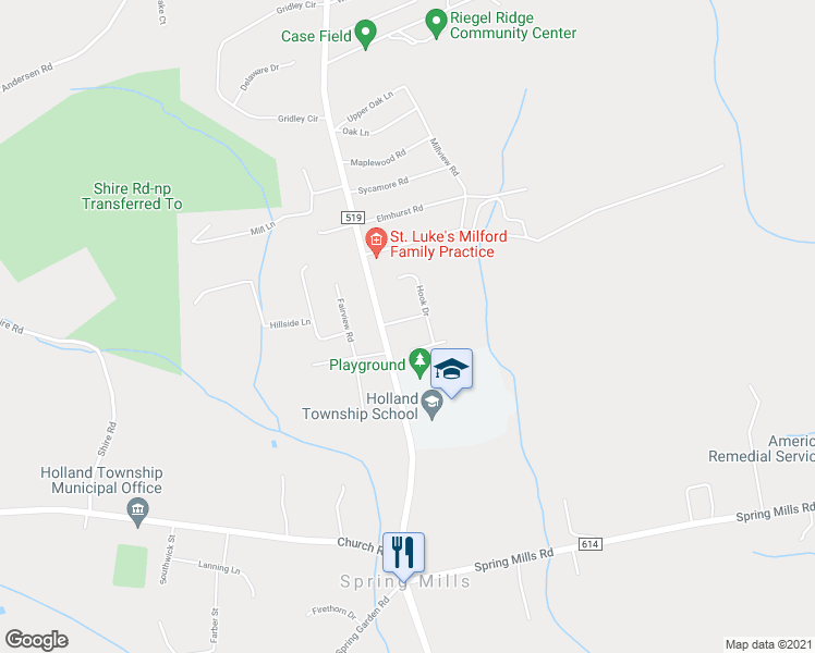 map of restaurants, bars, coffee shops, grocery stores, and more near 4 Rolling Green Drive in Milford