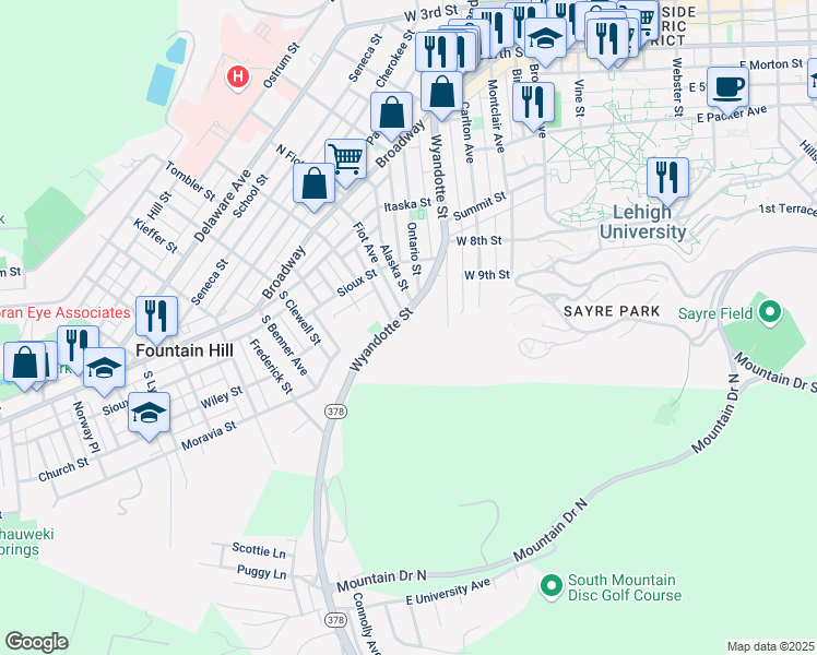 map of restaurants, bars, coffee shops, grocery stores, and more near 965 Wyandotte Street in Bethlehem