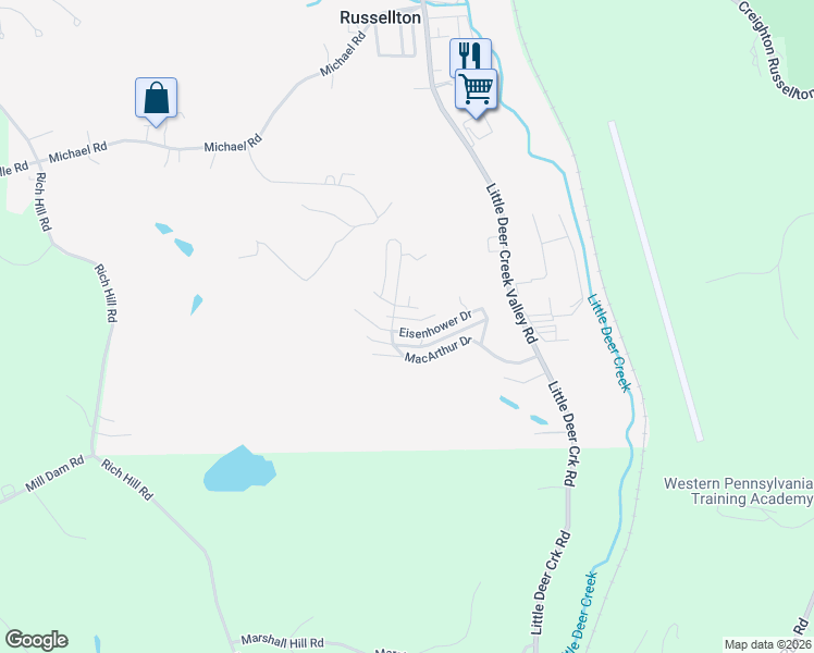 map of restaurants, bars, coffee shops, grocery stores, and more near 1147 Eisenhower Dr in Russellton