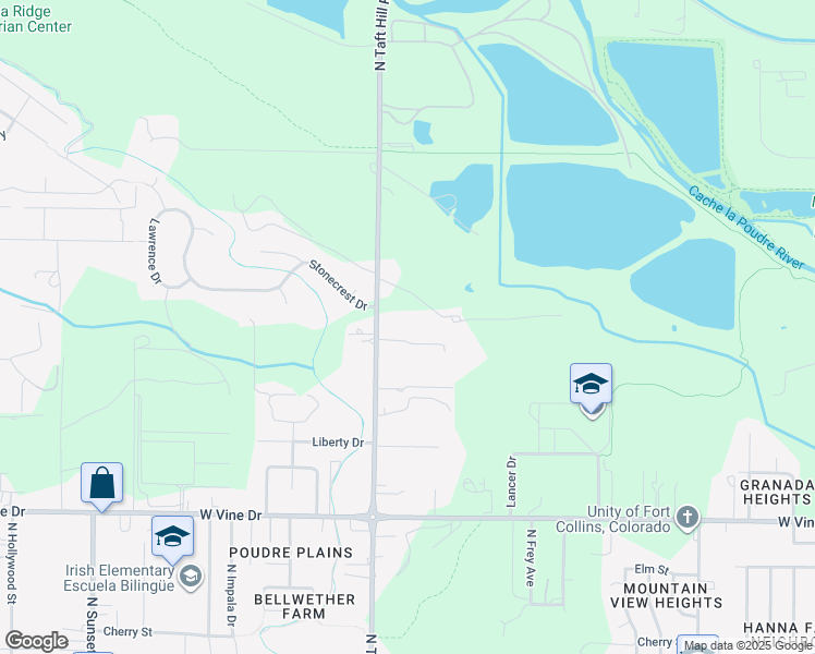map of restaurants, bars, coffee shops, grocery stores, and more near 1100 North Taft Hill Road in Fort Collins