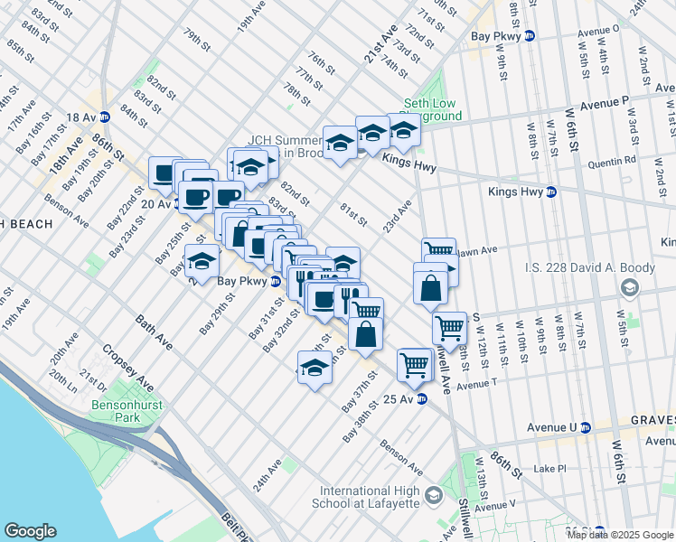 map of restaurants, bars, coffee shops, grocery stores, and more near 2281 84th Street in Brooklyn