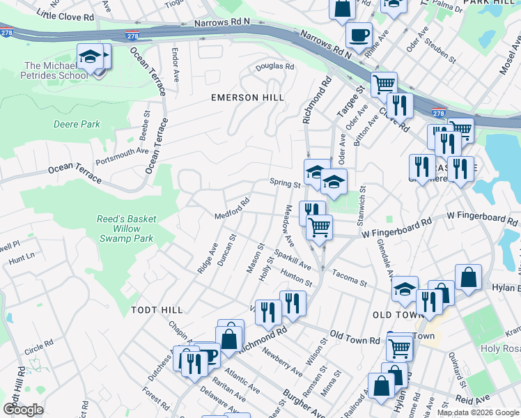 map of restaurants, bars, coffee shops, grocery stores, and more near 172 Rome Avenue in Staten Island