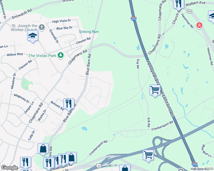map of restaurants, bars, coffee shops, grocery stores, and more near 5238 Saddlebred Road in Allentown