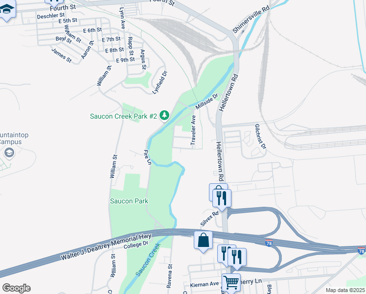map of restaurants, bars, coffee shops, grocery stores, and more near 1841 Auburn Street in Bethlehem