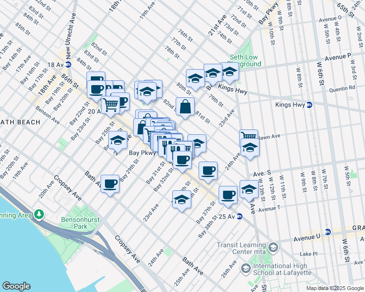 map of restaurants, bars, coffee shops, grocery stores, and more near 2235 85th Street in Brooklyn