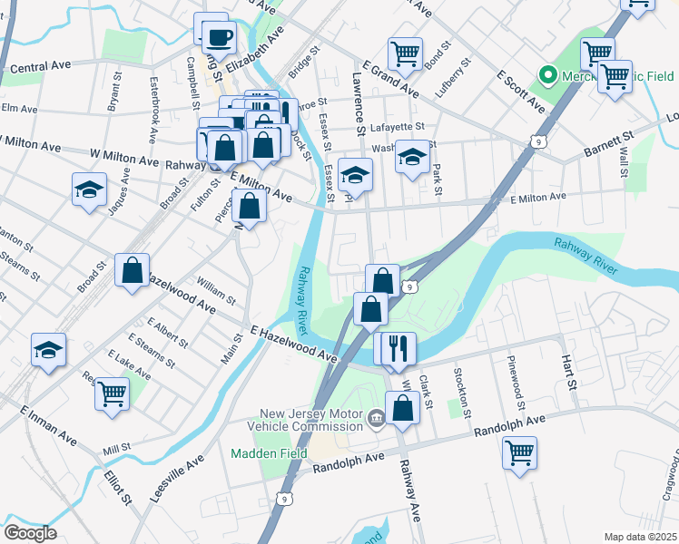 map of restaurants, bars, coffee shops, grocery stores, and more near 1314 Danchetz Court in Rahway